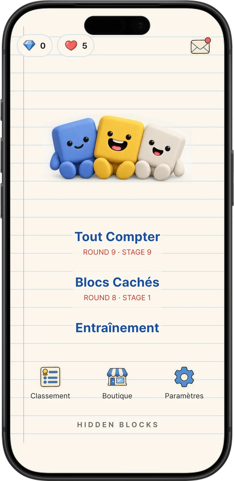 HIDDEN BLOCKS home screen